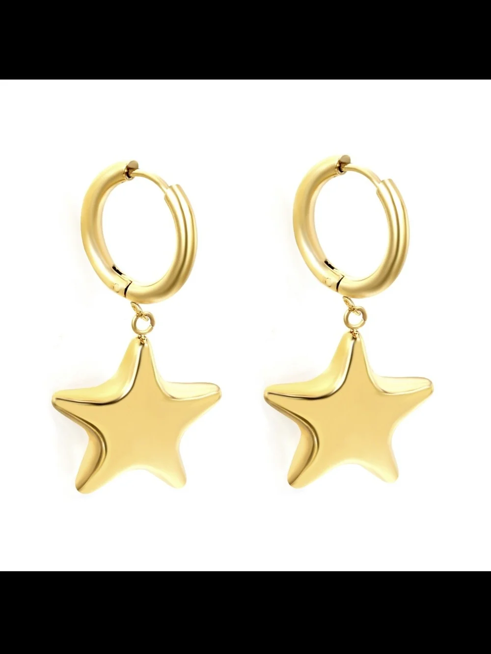 Gold Star Hoop Drop Earrings - Unbranded